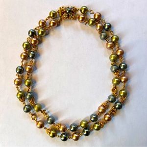 Vintage Joan Rivers Multicolored Pearl Gold Necklace with Crystal Clasp